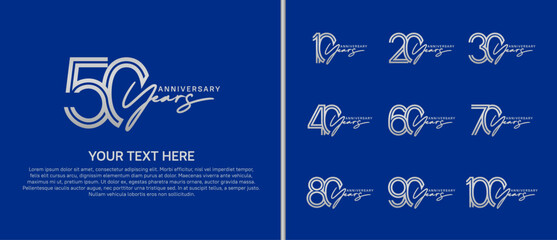 logo anniversary set. silver color with handwriting on blue background for special event
