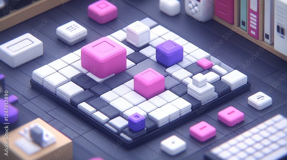 Poster abstract 3d block keyboard digital art modern technology pixelated design