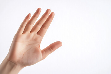 Naklejka premium Selective focus bare hand isolated on white background, Hand gesture model for commercial advertisement, Goodbye hand gesture, Stop hand sign.