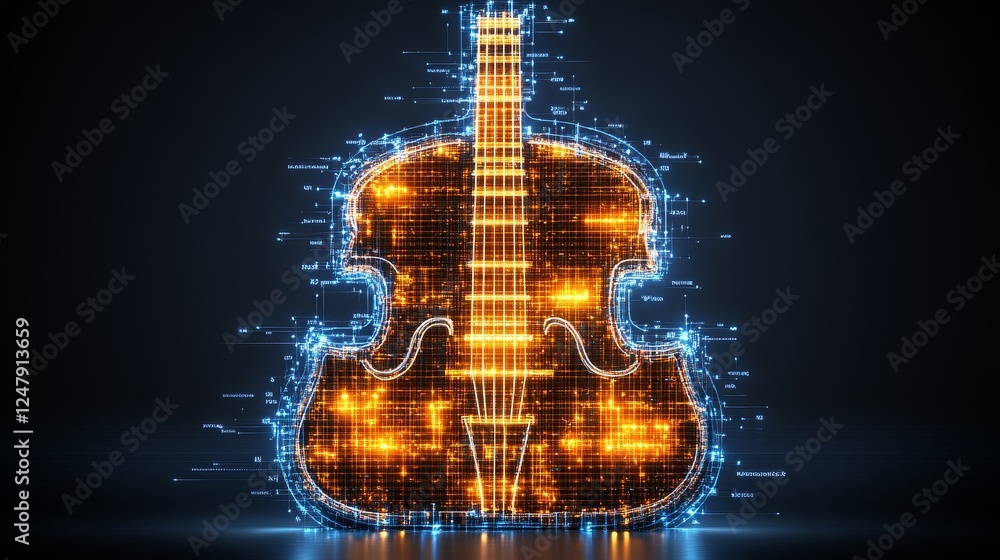 Poster abstract cello design digital art glowing strings music instrument energy light particle