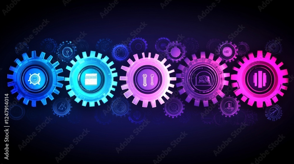 Poster abstract interlocking gears technology process innovation digital network system