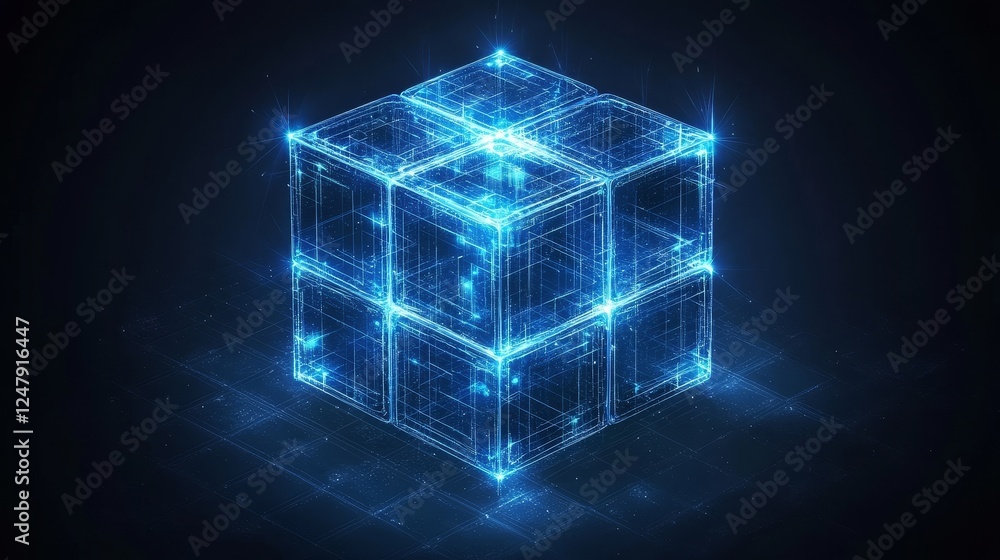 Aufkleber abstract digital cube futuristic technology data network glow