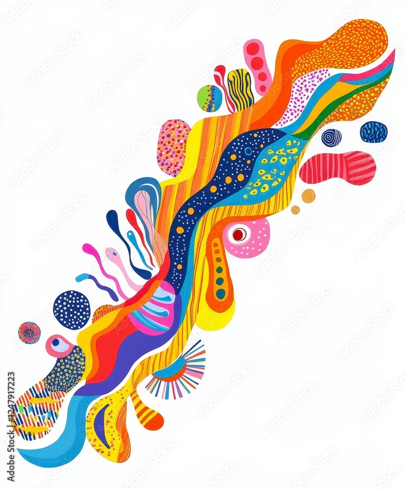 Poster colorful abstract shapes and patterns flowing on white background