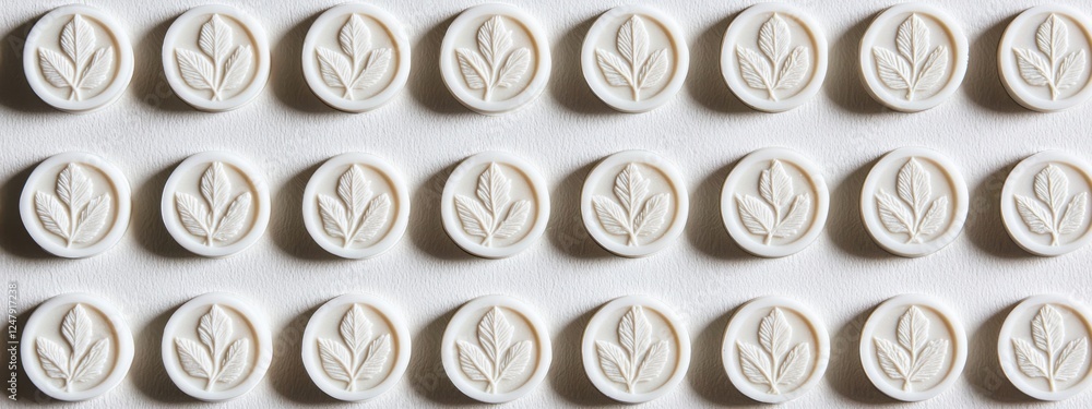 Aufkleber white circular embossed leaf pattern on smooth surface for background or design projects