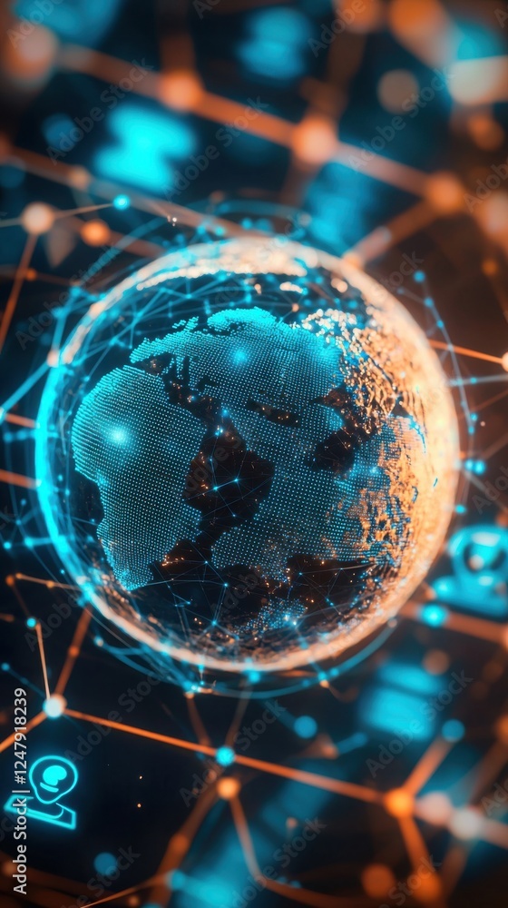 Poster digital globe with global network connections illustrating technology and communication on dark back