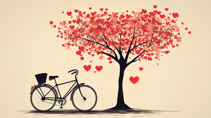 Bicycle and tree with heart-shaped leaves