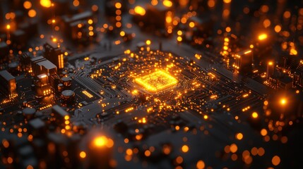 Obraz premium Glowing CPU on circuit board, tech background, digital future