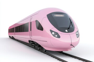 Naklejka premium Pink high-speed train on tracks, studio shot, transportation design
