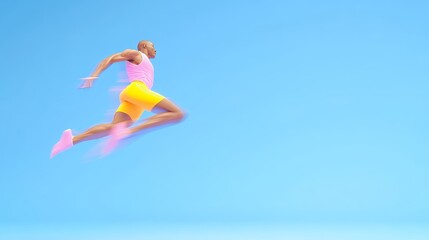Naklejka premium Colorful Abstract Sports Person in Motion Leap Pose in Air