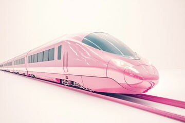 Naklejka premium Pink high-speed train on track, studio shot, travel