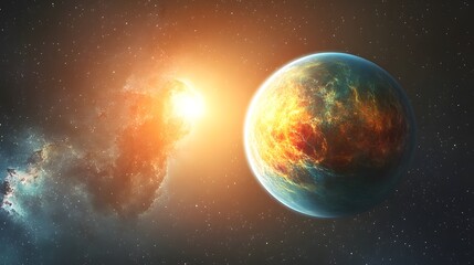 Obraz premium Exoplanetary atmospheres colorful atmosphere of an otherworldly celestial scene with stars and planets in the night sky