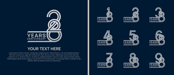 logo anniversary set. silver color on blue background for special event