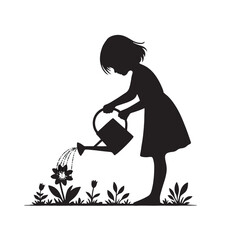 A girl watering her plants and flower vector © ShahAlam
