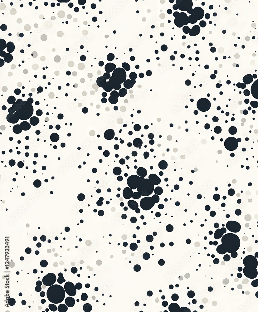 Aufkleber abstract black and white pattern with circles and dots on cream background