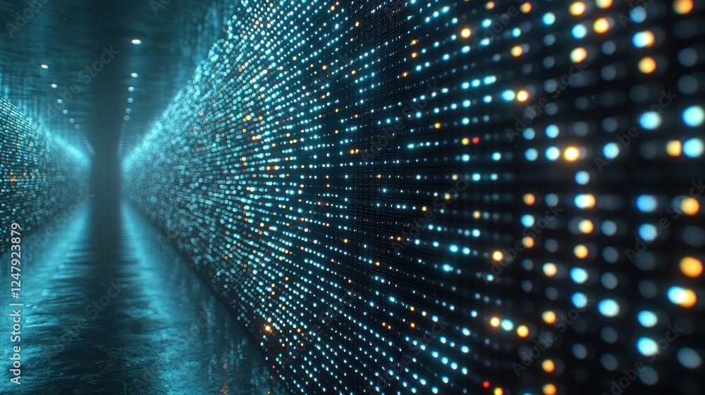 Aufkleber glowing data stream tunnel, futuristic abstract background