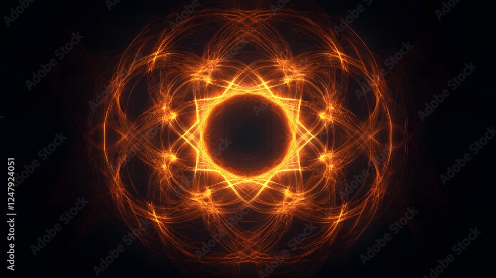 Poster dynamic symmetry illustrated with bold lines on a featuring bright orange circular patterns