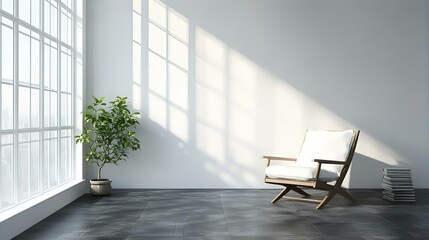 Minimalist Interior with Sunlight: White Room, Chair, Plant, and Large Window - Modern Home Decor Inspiration
