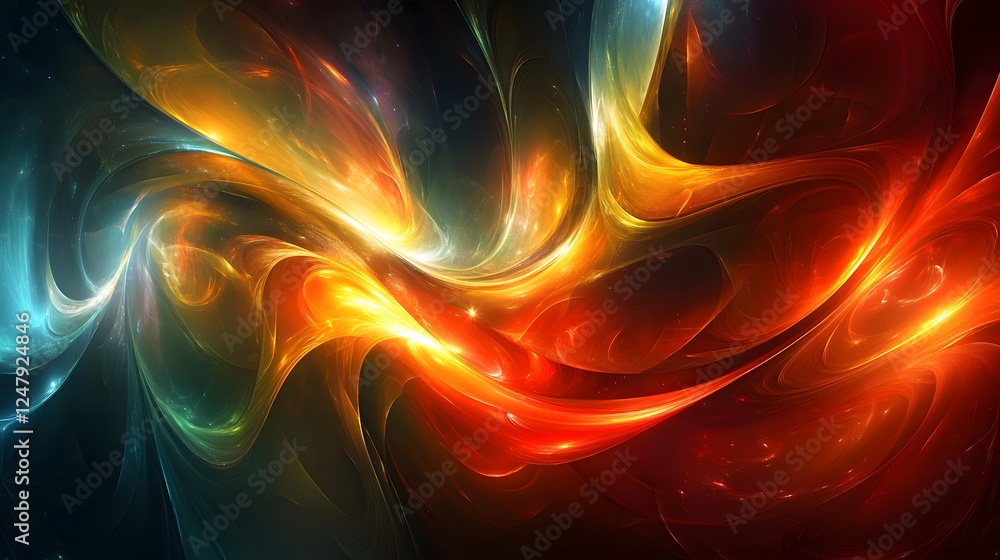 Poster Dynamic intergalactic forms twist in a swirling vortex of colors shapes and energy creating a mesmerizing abstract display