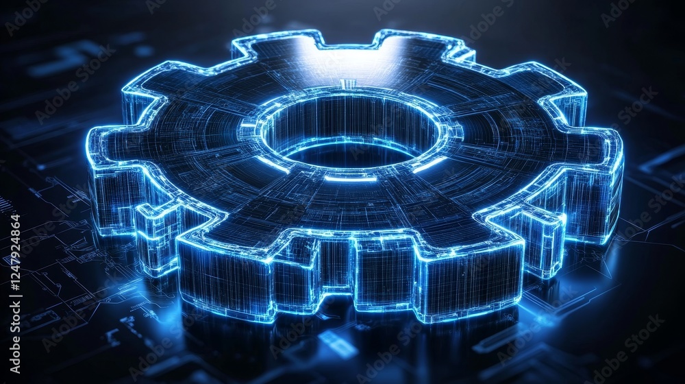 Poster abstract digital gear technology innovation futuristic data network system