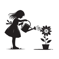A girl watering her plants and flower vector © ShahAlam