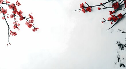 There are several plum blossom decorations on the white background, with plenty of blank space in the middle for secondary design.