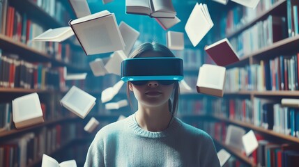 Virtual reality experience in a library setting.