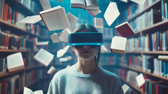 Virtual reality experience in a library setting.