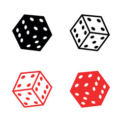 colorful and black dice vector set, game dice with different perspectives, casino and board game dice collection