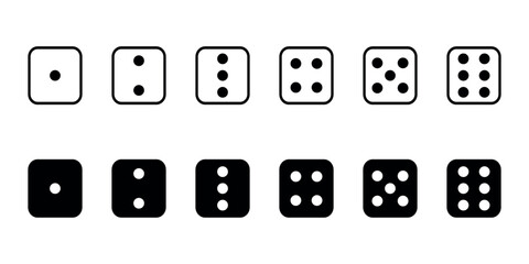 black and white dice symbols set, simple dice icon pack vector, flat dice symbols for games