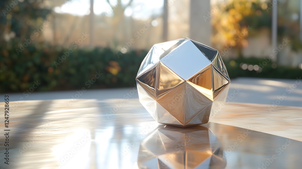 Poster convex polyhedra convex polyhedra with sharp edges silver geometrical object on a table surface in m