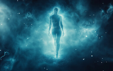 silhouette, people, light, illustration, galaxy, stars, science fiction, fantasy, energy, cosmos, astronomy, explosion, AI