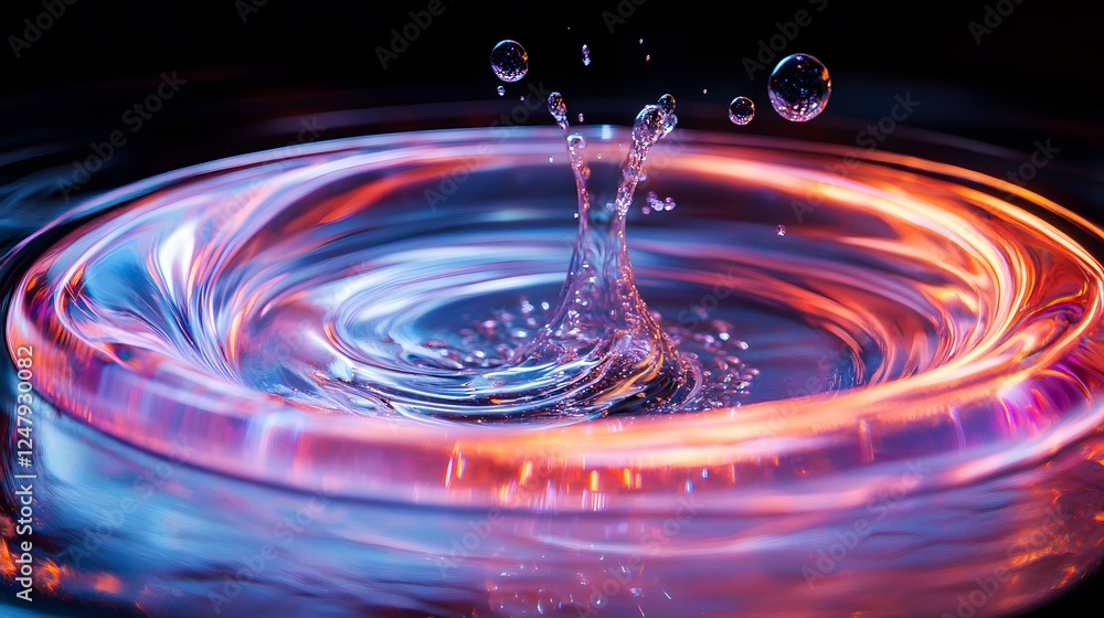Poster cavitation bubbles pop in water under bright lab l creating colorful swirls and mesmerizing patterns