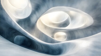 Fototapeta premium Boundless forms expansive flowing shapes captured in a white and black abstract spirally structure artwork image design