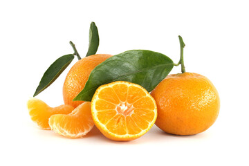 Fresh Tangerines with Leaves and Segments Showcasing Vibrant Color and Juiciness