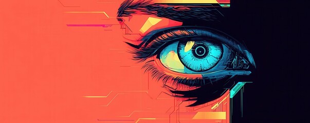 Visionary eye flat design front view cyberpunk theme animation vivid