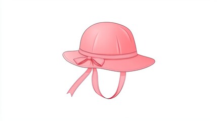 Pink sun hat with a bow, isolated on a white background, perfect for summer fashion illustrations