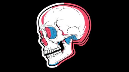 Colorful anatomical skull illustration with vibrant highlights and a dark background