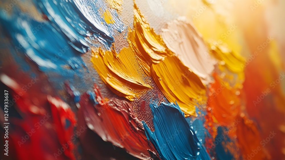 Poster abstracted colorful brushstrokes on canvas in a stunning display of vibrant hues and artistic expres
