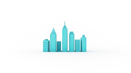 Minimalist city skyline silhouette in vibrant blue color against a white background