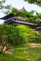 close-up of traditonal pavilion in the park,