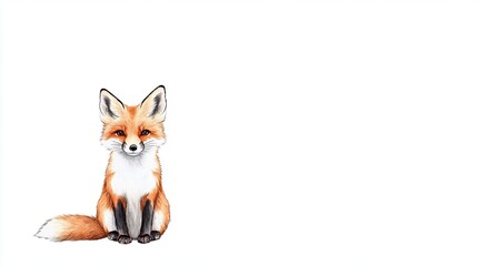 Adorable watercolor illustration of a sitting fox with a soft white background, ideal for art