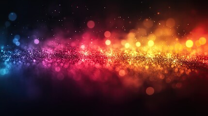 Obraz premium Blur colorful warm rainbow light leaks on a black background with dust and scratches texture. Defocused abstract damaged scratched retro film analog effect for using as overlay or screen mode.