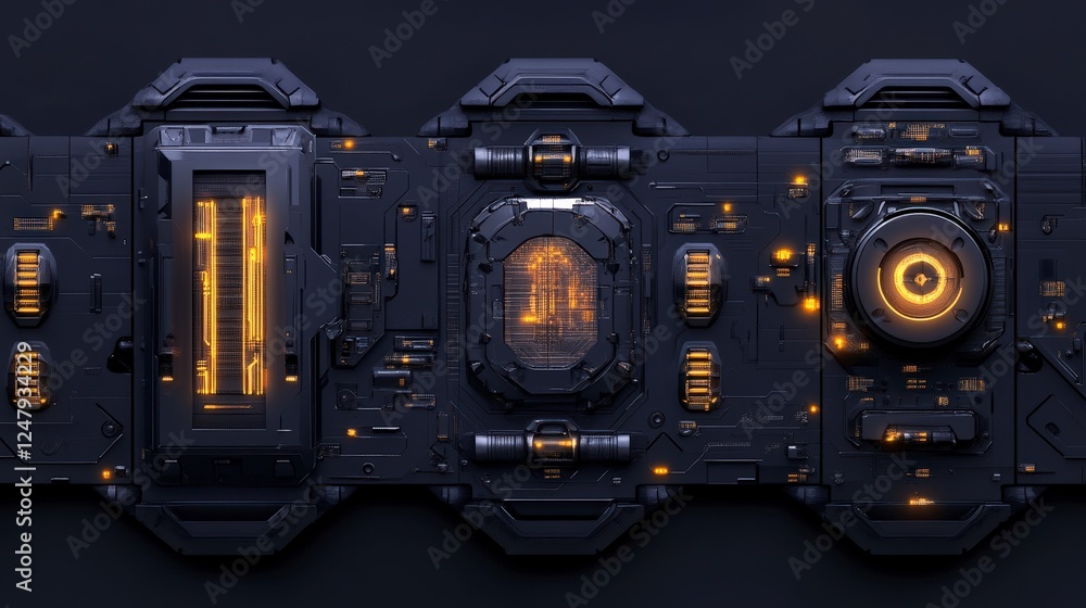 Poster futuristic interface panel with glowing elements and circuit design