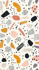 Abstract pattern with colorful geometric shapes and dots on white background