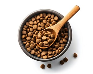 Obraz premium Pet food in a bowl with a wooden spoon