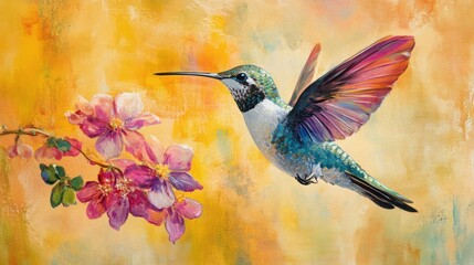 Fototapeta premium Hummingbird's delicate dance, A vibrant painting of nature's beauty