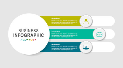 Fototapeta premium Vector infographic template with 3D paper label, integrated circles. Business concept with 3 options. For content, diagram, flowchart, steps, parts, timeline infographics, workflow, chart.