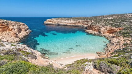 Spectacular turquoise waters of Cala Portu N'toni in Lampedusa Italy