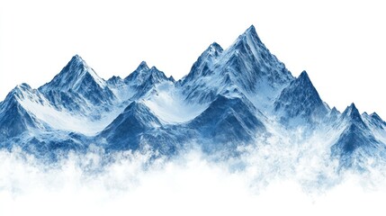 Obraz premium Illustrative mountain range with snow-covered peaks against a white backdrop