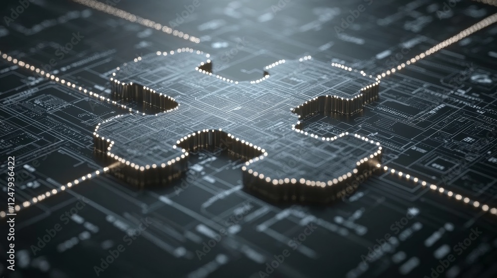 Poster abstract digital puzzle interconnection network technology concept